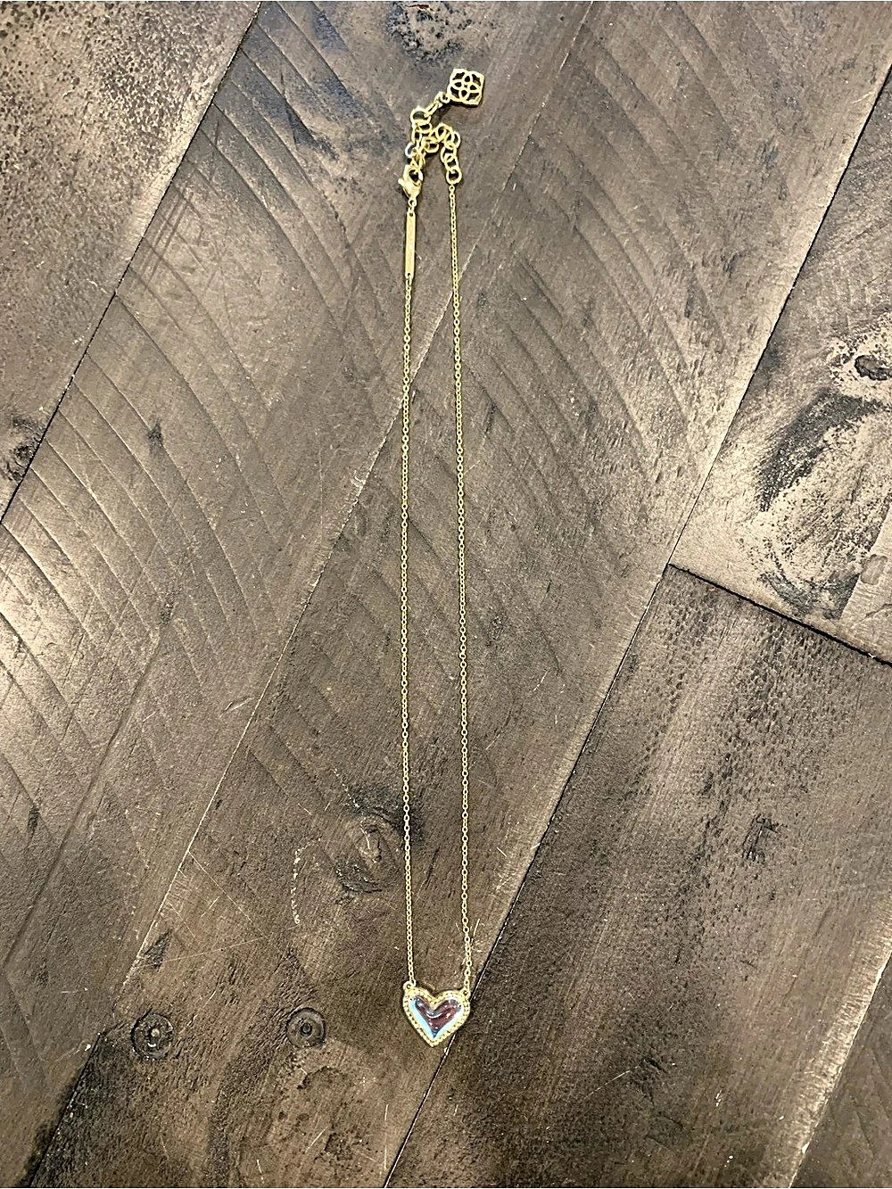 Kendra Scott Ari Heart Gold Pendant Necklace in Dichroic Glass Heart Pendant